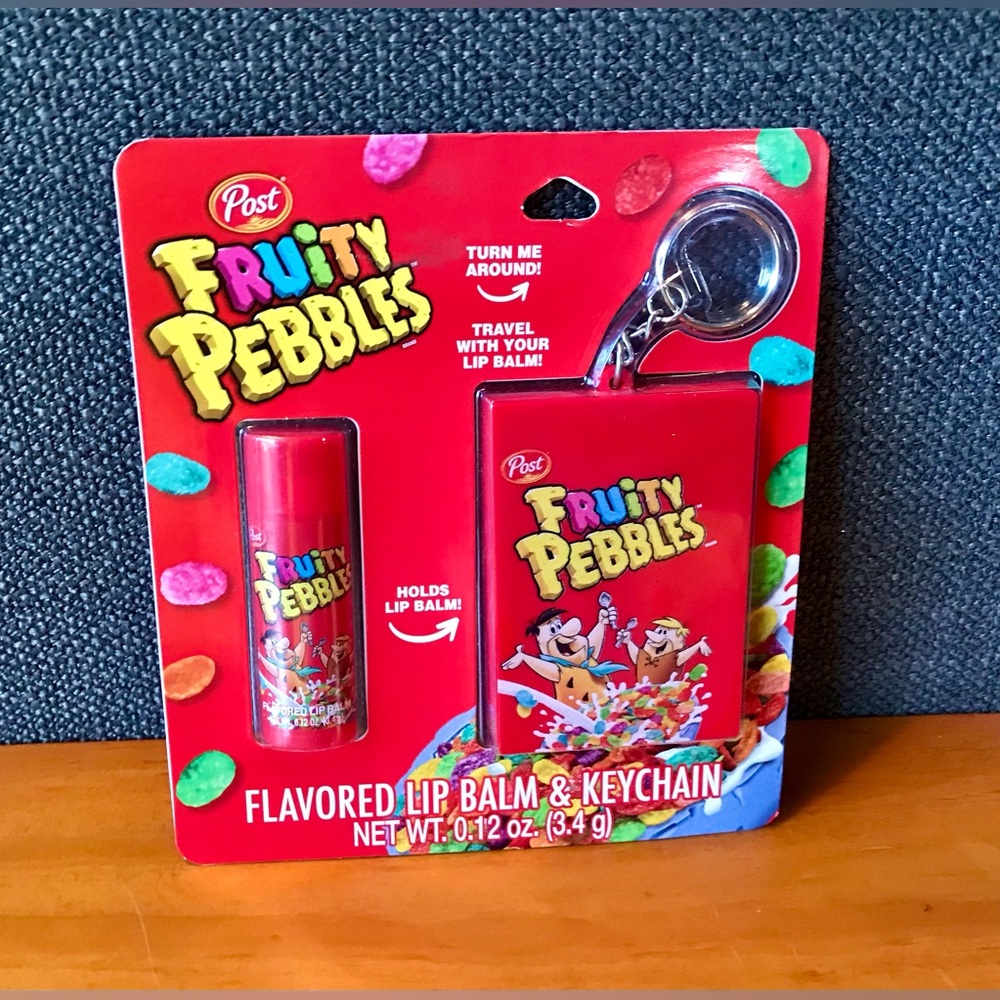 NEW Post FRUITY PEBBLES Flavored Lip Balm & Keychain Chapstick Carry Case Gift